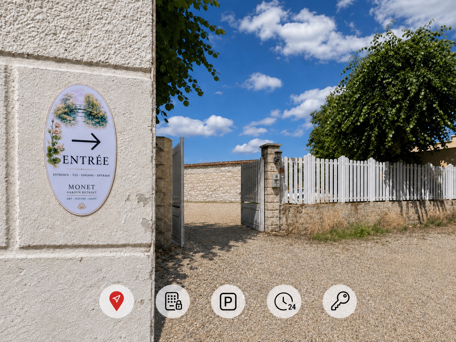 La pancarte d’entrée permet de trouver immédiatement la maison.
